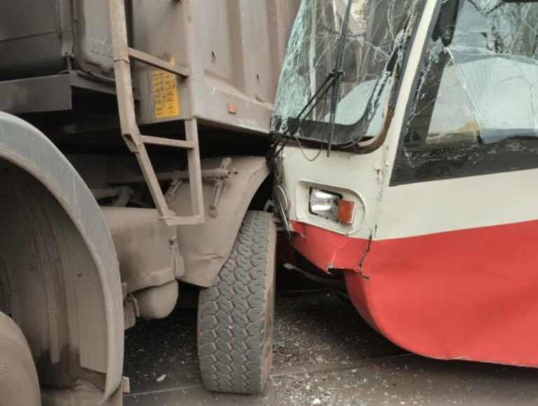 traffic accident of city tram and truck