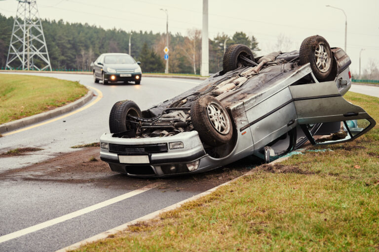 car crash accident. Car collision on city street. Two damaged automobiles